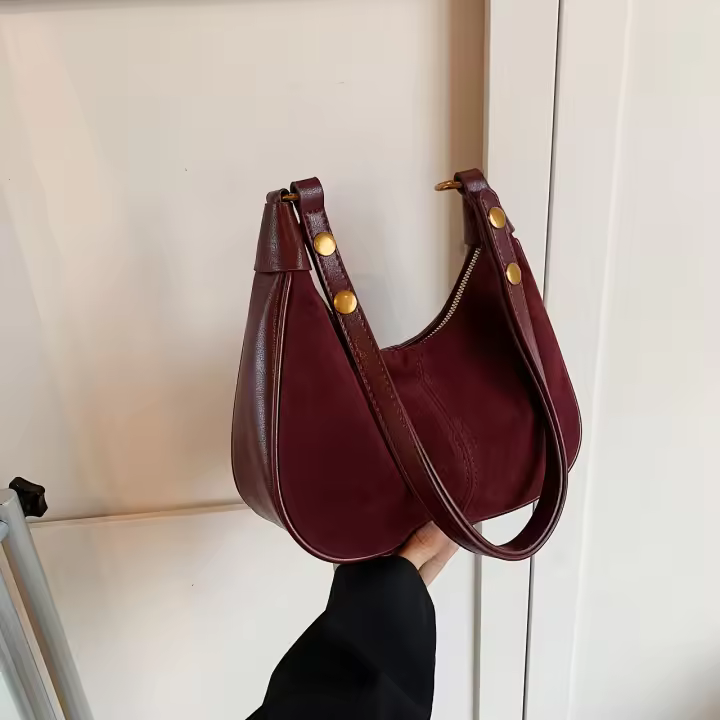 1 bolso retro de ante para mujer, bolso de hombro y axila de gran capacidad con cierre de cremallera, tela forrada de poliéster, tema de ocasión versátil, disponible en negro, burdeos, caqui, café - 1