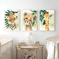 Pintura en lienzo de animales de la selva para habitación de niños, póster de decoración artística de pared para dormitorio de bebé, Tigre, León, elefante - details 3