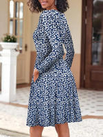2025 nuevo vestido casual suelto con estampado floral y cuello en U de manga larga con bolsillo para mujer - details 2