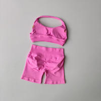 Traje de Yoga de 2 piezas para mujer, ropa de gimnasio de encaje perfecto, Sujetador deportivo Halter, pantalones cortos de impacto a juego, conjuntos de entrenamiento, equipo de gimnasio - details 12