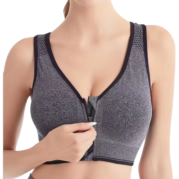 Sujetador deportivo con cremallera frontal para mujer, Top transpirable a prueba de golpes, para correr, Yoga, gimnasio, sin costuras - 1
