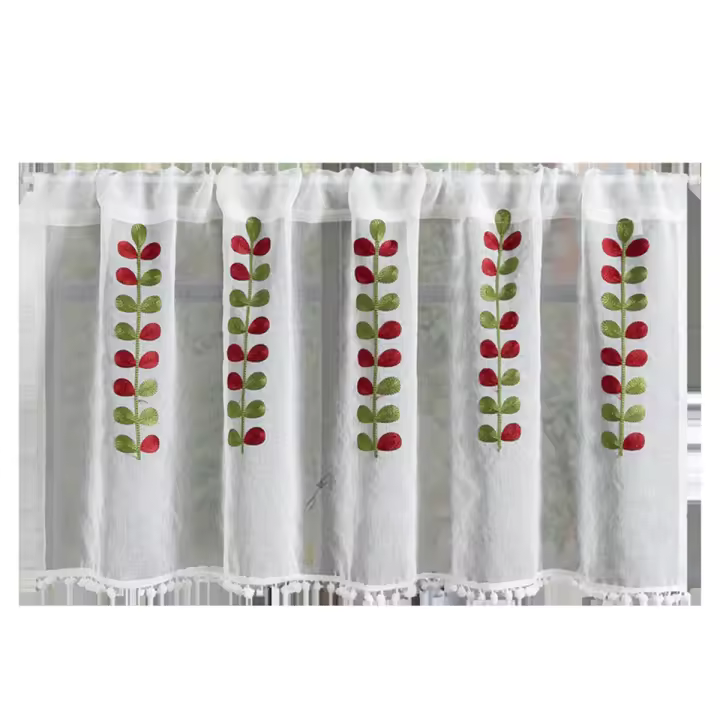 Cortinas semitransparentes bordadas para cocina, cortinas escalonadas de media ventana, cortinas transparentes de tul con bolsillo de varilla para cocina A - 1