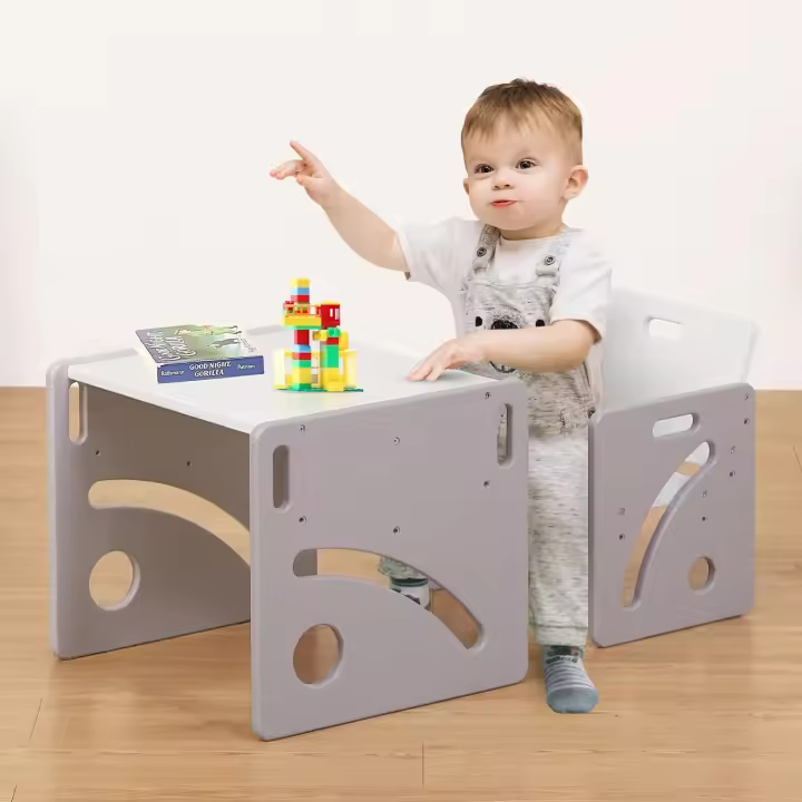 Set de Mesa y Silla Montessori para Bebés de 1-3 años, Ajustable en Altura, Ideal para Leer/Comer/Jugar, Fácil de Montar, Certificado CPC - Gris - 1