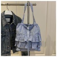 Bolso de hombro de estilo coreano Vintage con hojas de loto, bolso con cordón estampado a la moda, bolso de mano a cuadros bonito, bolsa de almacenamiento - details 8