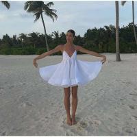 Vestido de Playa de Cintura Alta con Volantes Vestido de Vacaciones para Mujeres con Encaje de Verano con Espalda Descubierta - details 13