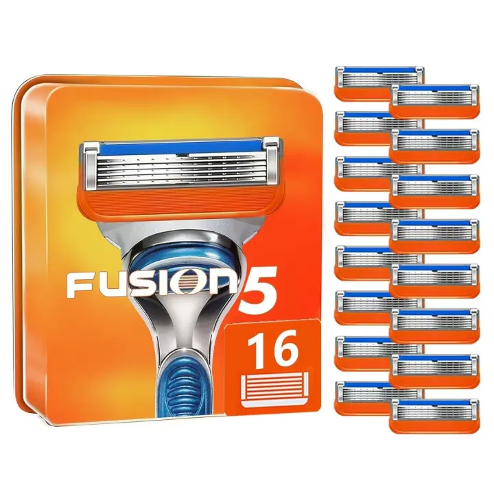 Juego de repuestos de cuchillas de afeitar para hombre, 16 cuchillas adecuadas para 5, Fusion 5, naranja, nueva versión - 1