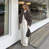 Elegante Abrigo de Lana Sólida para Mujer Cuello Redondo, Manga Larga, Ajuste Suelto, Moda de Ciudad Urbana de Otoño 2024 - details 15