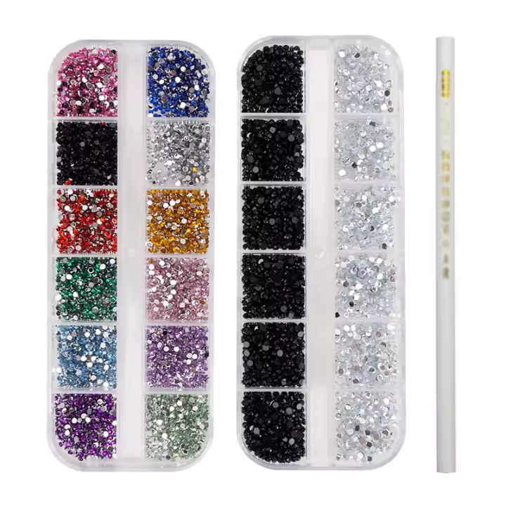 Pegamento para uñas, diamantes de imitación con lápiz de recogida, 6000 piezas, 2mm, para decoración artística de uñas - 1