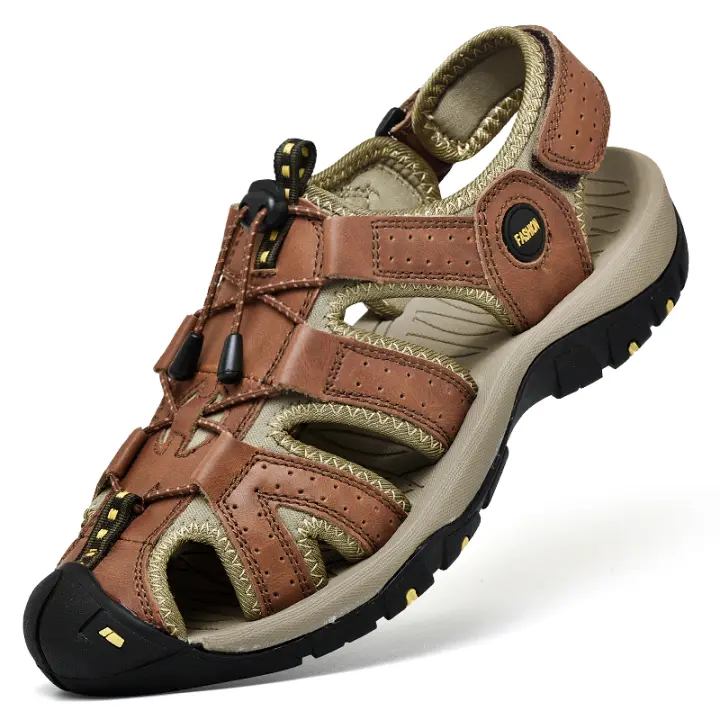 Sandalias de Hombre de Cuero Genuino Veraniego Transpirables, Suaves, Antideslizantes para Playa y Exteriores - 1