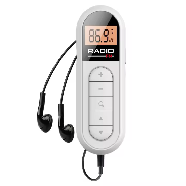 Mini Radio FM de bolsillo, dispositivo portátil recargable de 300MAh, 76-108MHZ, con retroiluminación, pantalla LCD, auriculares con cable de 3,5mm - 1