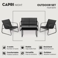 4 Plazas Capri Night, Mesa de Centro Exterior + Sofá 2 Plazas + 2 Sillones, Color Negro, Resistente a Rayos UV - details 1