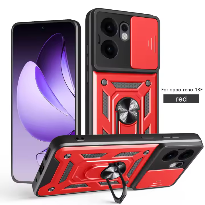 Teléfono para Oppo Reno 13F Pro 5G, Reno13 FS 5G con cubierta de lente deslizante, funda con soporte a prueba de golpes - 1
