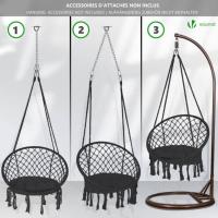 Silla Colgante Exterior con Flecos, Hamaca con Conjines y Kit de Suspensión, Ø80cm Silla Columpio para Interior y Exterior, Beiges - details 25