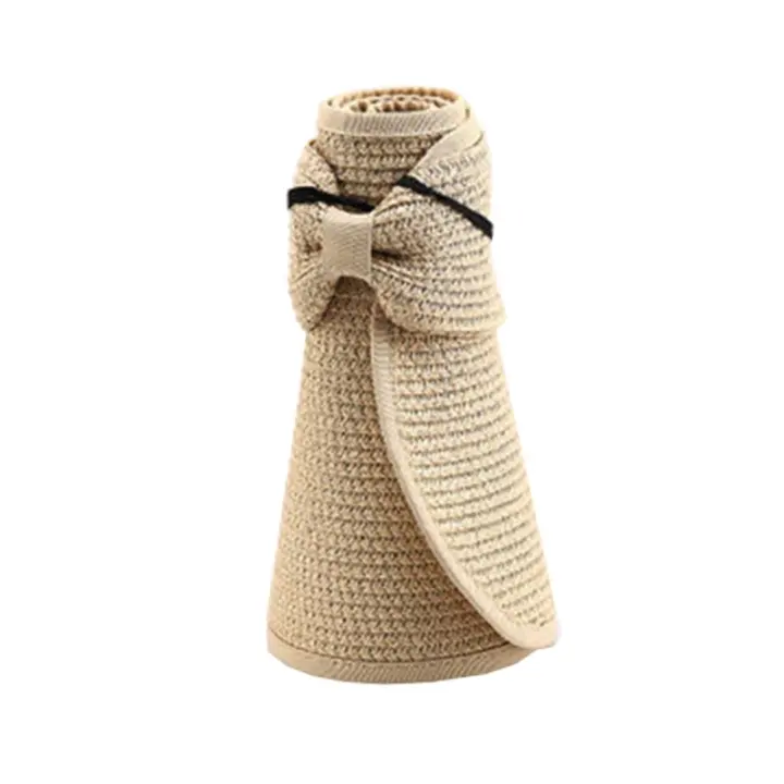 Moda chica mujer señora plegable enrollable para sol playa ala ancha sombrero con visera de paja - 1