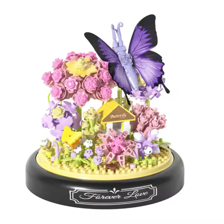 Juego de bloques de construcción de flor de insecto, abeja, mariposa, planta en maceta, modelo de ladrillos con cubierta de polvo, Juguetes DIY para niños, regalos de navidad - 1