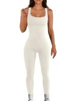 Mono de yoga sin mangas con cuello en U, color sólido, entrenamiento, sin costuras, biselado, ajustado, de una sola pieza, cuello cuadrado, ajustado - details 11