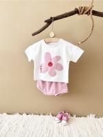 Ropa de bebé de verano Flor Sol Estampado de manga corta Pantalones cortos deportivos de color sólido Conjunto infantil - details 0