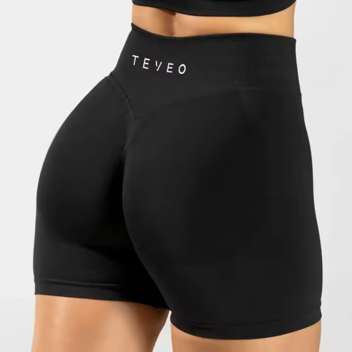 TEVEO Impact Women Fiess Sports Biker 4.5" Banda baja acanalada Pantalones cortos de yoga Entrenamiento Scrunch Butt Leggings sin costuras - 1