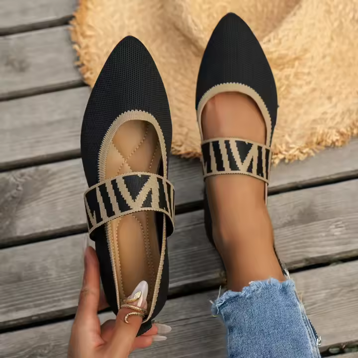 Zapatos planos de punto con bloques de Color para mujer, bailarinas elegantes, mocasines informales con tiras a rayas y punta estrecha para mujer - 1