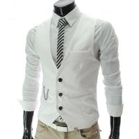 Chalecos para hombre con cuello en V, sin mangas, con botones y bolsillos, chaleco de traje a la moda. - details 9