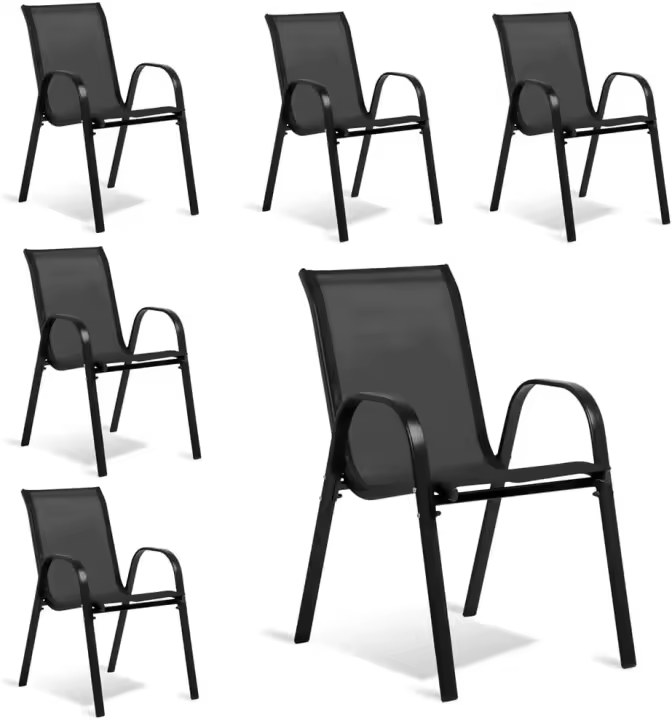 Sillas de Jardín, Lote de 6 - Sillas Apilables - Negras, de Textileno de Alta Densidad para Exterior - Cómodas y de Diseño - 1