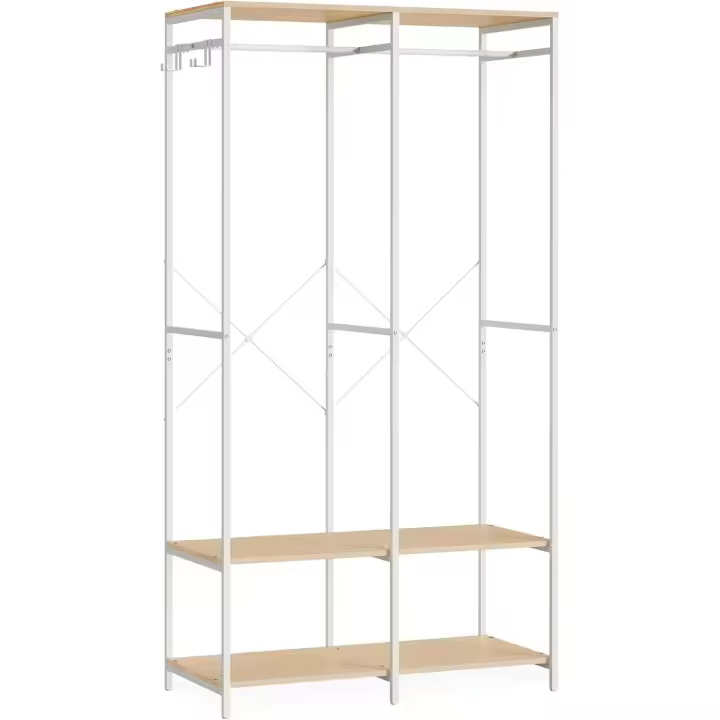 SONGMICS Armario de Ropa Portátil, Armario Plegable, Perchero, Organizador Armario, con Barras para Colgar, Estantes de Almacenamiento, Ganchos Extraíbles, 40 x 141 x 180 cm, Beige Natural RGR005W67 - 1