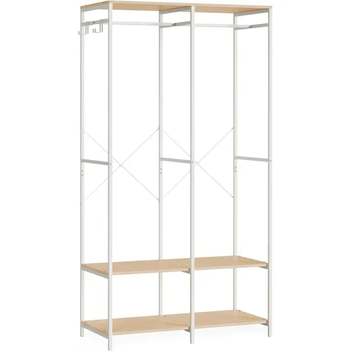 SONGMICS Armario de Ropa Portátil, Armario Plegable, Perchero, Organizador Armario, con Barras para Colgar, Estantes de Almacenamiento, Ganchos Extraíbles, 40 x 141 x 180 cm, Beige Natural RGR005W67 - 1