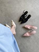 Diseño francés sentido nicho vestido negro tacones altos mujer stiletto estilo de hadas sandalias puntiagudas falda femenina - details 3