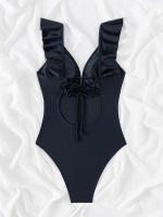 Bañador de una pieza para mujer, traje de baño ahuecado con volantes, Monokini Sexy, ropa de playa sin espalda para verano - details 4