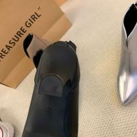 Nuevas botas de mujer con tacón de gato, boca en V, ajustadas, color marrón y piel desnuda. - details 15