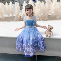 Vestido de princesa para niñas, disfraz de Elsa para Halloween, carnaval, fiesta de cumpleaños, tela azul - details 2