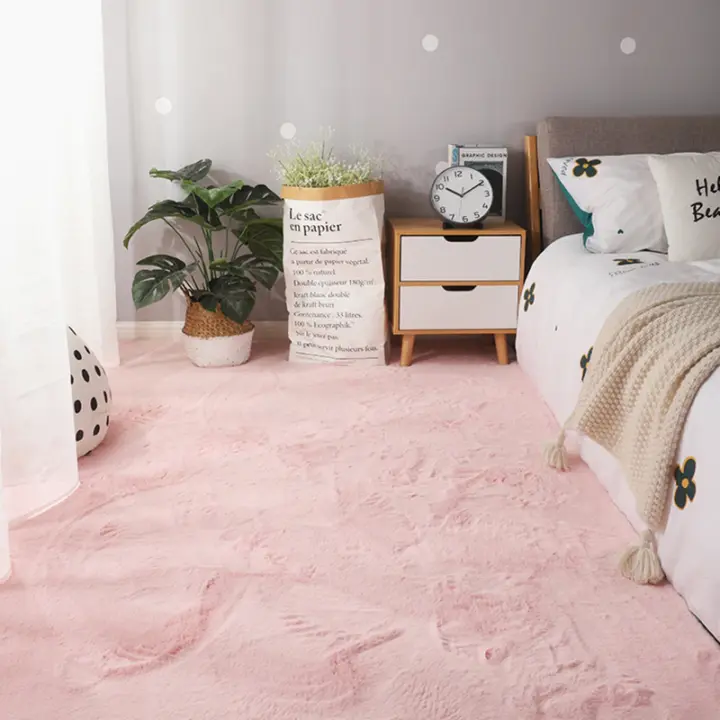Alfombra de piel de conejo de imitación para dormitorio, tapete súper suave y acogedor, rectangular, para sala de estar y mesita de noche - 1