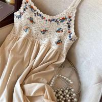 Jyccr Bohemian ral bordado corto sin mangas para mujer verano dulce crochet correa de espagueti vestido de vacaciones - details 1