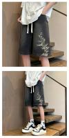 Pantalones Cortos de Denim Bordados para Hombres Moda Callejera Hip Hop Estilo Vintage de Pierna Ancha - details 6