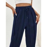 Pantalones deportivos de pierna ancha para mujer con cintura, pantalones rectos grises para, elástico cómodo - details 14