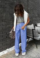 Pantalones de Algodón Originales para Mujer Diseño a Rayas Azules Cómodo y Elástico - details 3