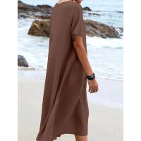 Vestido de manga corta con cuello redondo de color sólido estilo vacaciones de verano 2025 - details 15