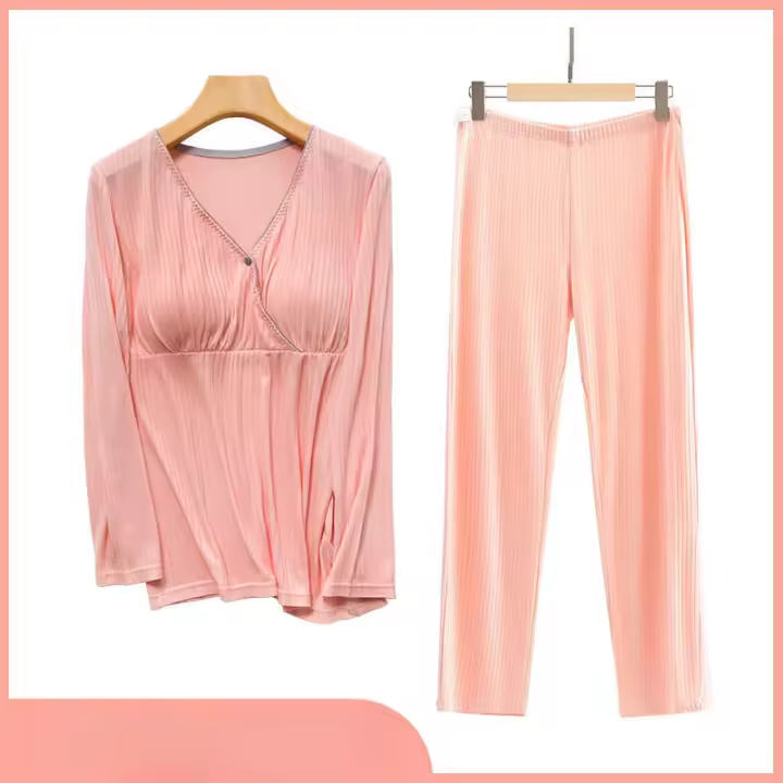 Conjunto de ropa de lactancia de maternidad fina para amamantar, pijama de posparto, otoño e invierno - 1