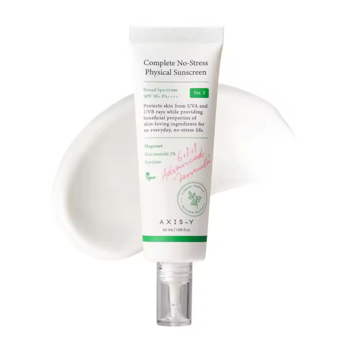 AXIS-Y Complete No-Stress Physical V3 SPF 50 Protector solar mineral con 2% de niacinamida, bloqueador solar de óxido de zinc para el sol de amplio espectro - - 1