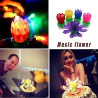 Vela musical giratoria con forma de flor para pastel de cumpleaños, accesorios para tartas, doble flor, rotación plana electrónica - details 0