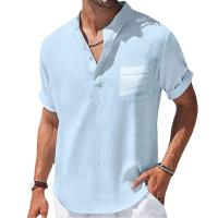 Nuevas camisetas transpirables de manga corta para hombre, camisas básicas de bolsillo de verano de color sólido para hombre, ropa de calle de lino de medio botón de gran tamaño - details 0