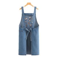Delantal vaquero de moda duradero, diseño artístico con bolsillo, delantal Retro, delantal de trabajo coreano antiincrustante suave, delantal de cocina - details 6