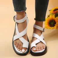 Women's Fashion Criss Cross Flat Sandals Color Solid Slingback Open Toe Shoes Strappy Back Buckle Summer Shoes - details 9