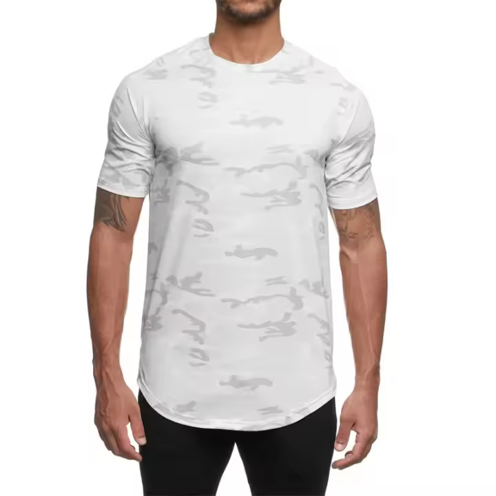 Camiseta deportiva de cuello redondo para hombre, camisa de entrenamiento de malla transpirable de secado rápido, ajustada, mang - 1