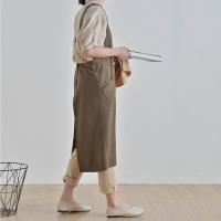 Delantal de cocina de estilo japonés Simple, vestido largo con espalda cruzada, Color sólido con bolsillos, delantal de lino y algodón para hornear - details 5