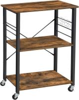 Estantería de Cocina con Ruedas, Carrito de Servicio de 3 Niveles, Estantería para Microondas, Horno, Tostadora, Marco de Metal con 6 Ganchos, Marrón Rústico y Negro KKS60XV1 - details 0