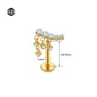Pendiente de Cadena de Titanio G23 con Borla Bar Stud Piercing en Cartílago Tragus Monroe de Starbeauty Material Metálico Hecho en China Piedra Principal Zirconia Cúbica - details 1