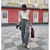 Pantalones de vestir cálidos de cintura alta, sueltos y de pierna recta para mujer, otoño invierno, nuevos. - details 6