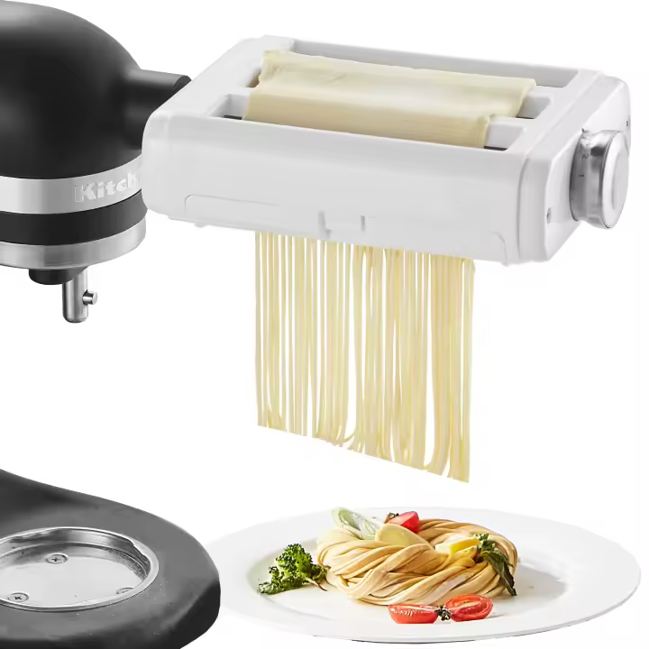 SucceBuy Accesorio para Pasta para Mezclador KitchenAid Juego de Cortador de Rodillos de Acero Inoxidable 3 en 1 Espagueti Fettuccine Perilla de 8 Grosor - 1