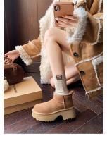 Zapatos de algodón de cuero con plataforma de tacón alto, botines cortos de terciopelo con tacón grueso, botines de tacón bajo. - details 23